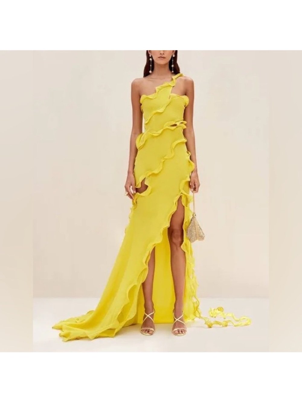 NWT! Cult Gaia Micola Gown Yellow One-Shoulder Ruffle Evening Dress